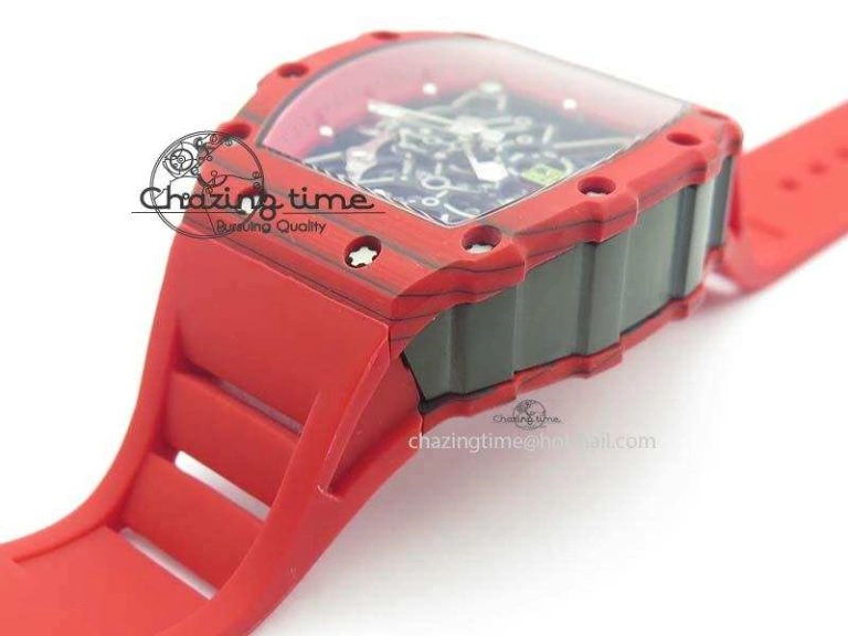RM 035-2 Red Carbon Red Inner Bezel Skeleton Dial On Red Rubber Strap MIYOTA Modern 9569