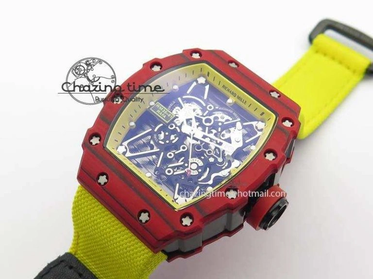 RM 035-2 Red Carbon Yellow Inner Bezel Skeleton Dial On Yellow Nylon Strap MIYOTA RelaxedFit 9568