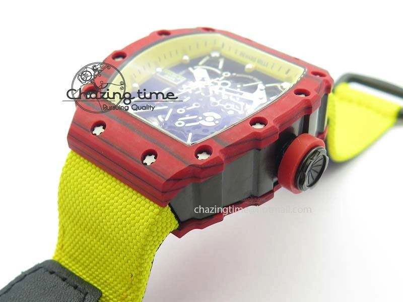 RM 035-2 Red Carbon Yellow Inner Bezel Skeleton Dial On Yellow Nylon Strap MIYOTA RelaxedFit 9568