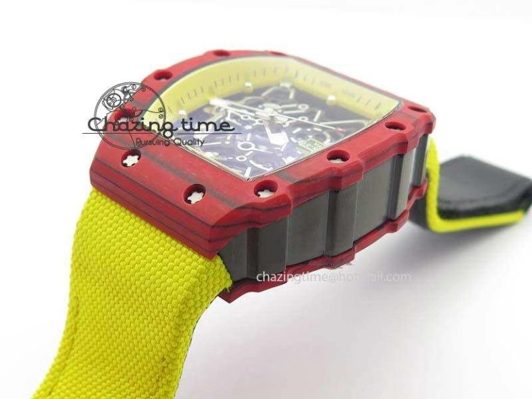 RM 035-2 Red Carbon Yellow Inner Bezel Skeleton Dial On Yellow Nylon Strap MIYOTA RelaxedFit 9568