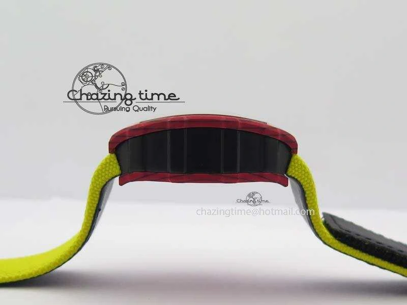 RM 035-2 Red Carbon Yellow Inner Bezel Skeleton Dial On Yellow Nylon Strap MIYOTA RelaxedFit 9568