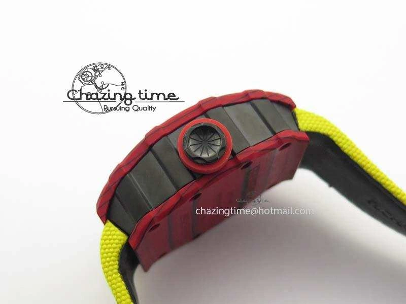 RM 035-2 Red Carbon Yellow Inner Bezel Skeleton Dial On Yellow Nylon Strap MIYOTA RelaxedFit 9568