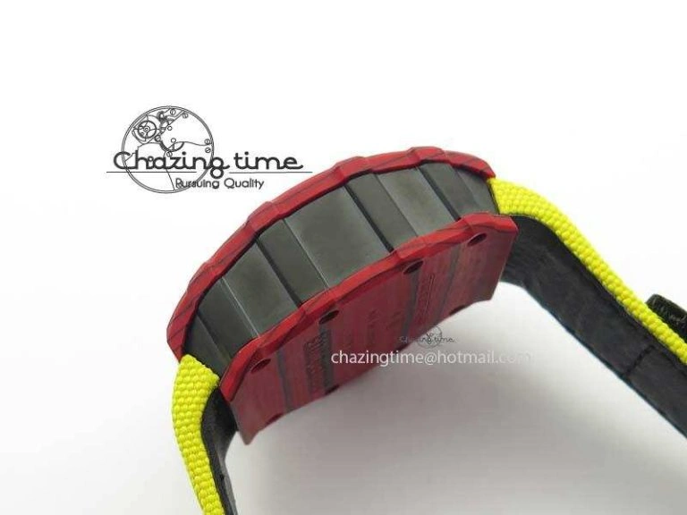 RM 035-2 Red Carbon Yellow Inner Bezel Skeleton Dial On Yellow Nylon Strap MIYOTA RelaxedFit 9568
