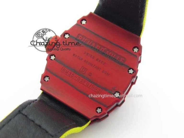 RM 035-2 Red Carbon Yellow Inner Bezel Skeleton Dial On Yellow Nylon Strap MIYOTA RelaxedFit 9568