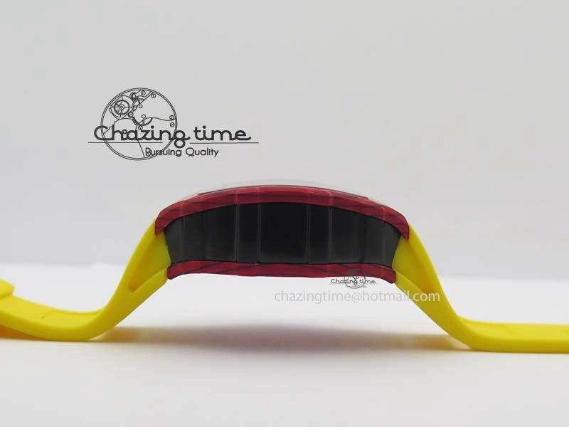 RM 035-2 Red Carbon Yellow Inner Bezel Skeleton Dial On Yellow Rubber Strap MIYOTA OdorResistant 9567
