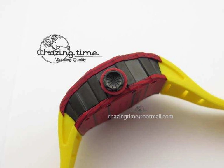 RM 035-2 Red Carbon Yellow Inner Bezel Skeleton Dial On Yellow Rubber Strap MIYOTA OdorResistant 9567