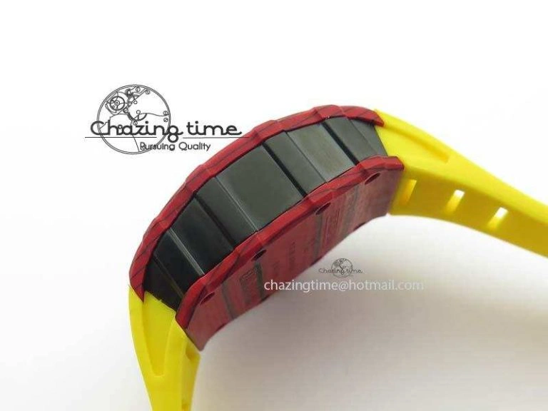 RM 035-2 Red Carbon Yellow Inner Bezel Skeleton Dial On Yellow Rubber Strap MIYOTA OdorResistant 9567