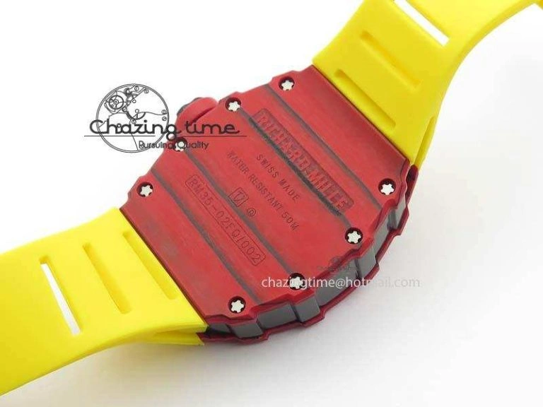 RM 035-2 Red Carbon Yellow Inner Bezel Skeleton Dial On Yellow Rubber Strap MIYOTA OdorResistant 9567