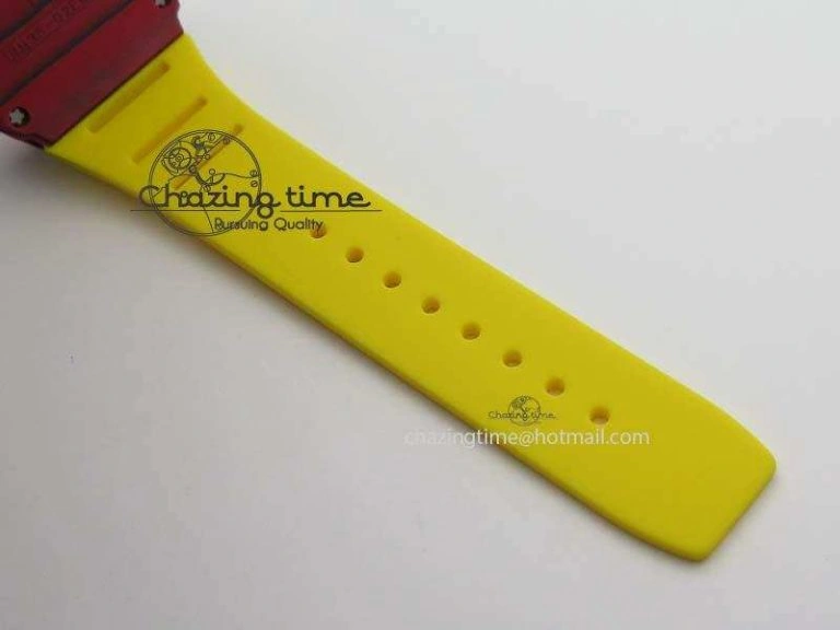 RM 035-2 Red Carbon Yellow Inner Bezel Skeleton Dial On Yellow Rubber Strap MIYOTA OdorResistant 9567