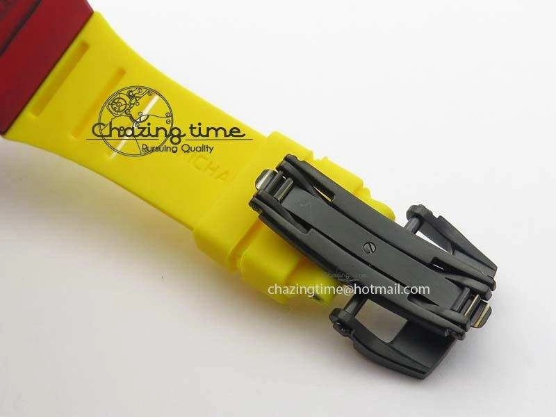 RM 035-2 Red Carbon Yellow Inner Bezel Skeleton Dial On Yellow Rubber Strap MIYOTA OdorResistant 9567