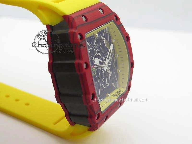 RM 035-2 Red Carbon Yellow Inner Bezel Skeleton Dial On Yellow Rubber Strap MIYOTA OdorResistant 9567