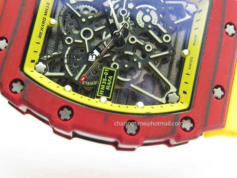RM 035-2 Red Carbon Yellow Inner Bezel Skeleton Dial On Yellow Rubber Strap MIYOTA OdorResistant 9567