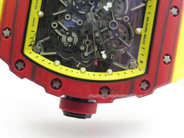 RM 035-2 Red Carbon Yellow Inner Bezel Skeleton Dial On Yellow Rubber Strap MIYOTA OdorResistant 9567