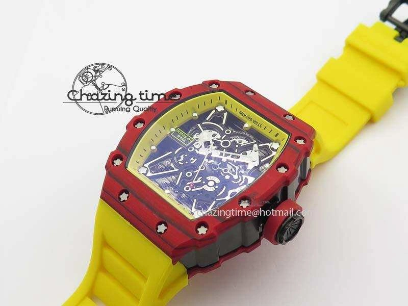 RM 035-2 Red Carbon Yellow Inner Bezel Skeleton Dial On Yellow Rubber Strap MIYOTA OdorResistant 9567