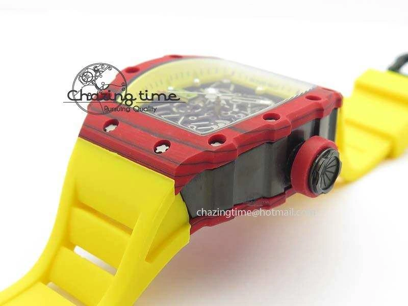 RM 035-2 Red Carbon Yellow Inner Bezel Skeleton Dial On Yellow Rubber Strap MIYOTA OdorResistant 9567