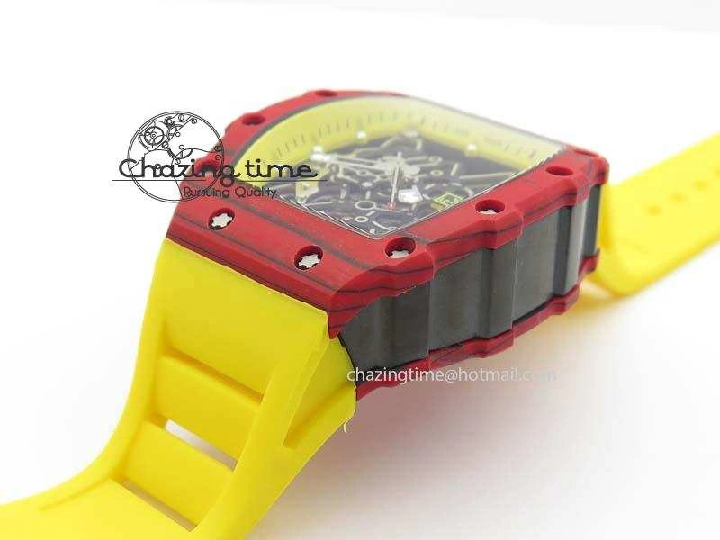 RM 035-2 Red Carbon Yellow Inner Bezel Skeleton Dial On Yellow Rubber Strap MIYOTA OdorResistant 9567