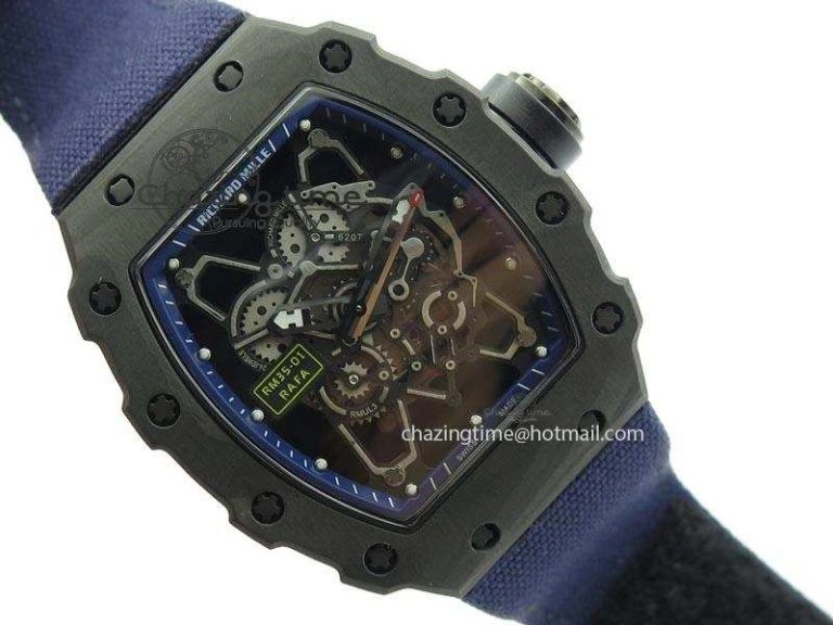 TimelessDesign RM 035 Forge Carbon Blue Inner Bezel Skeleton Dial On Blue Nylon Strap MIYOTA 5066