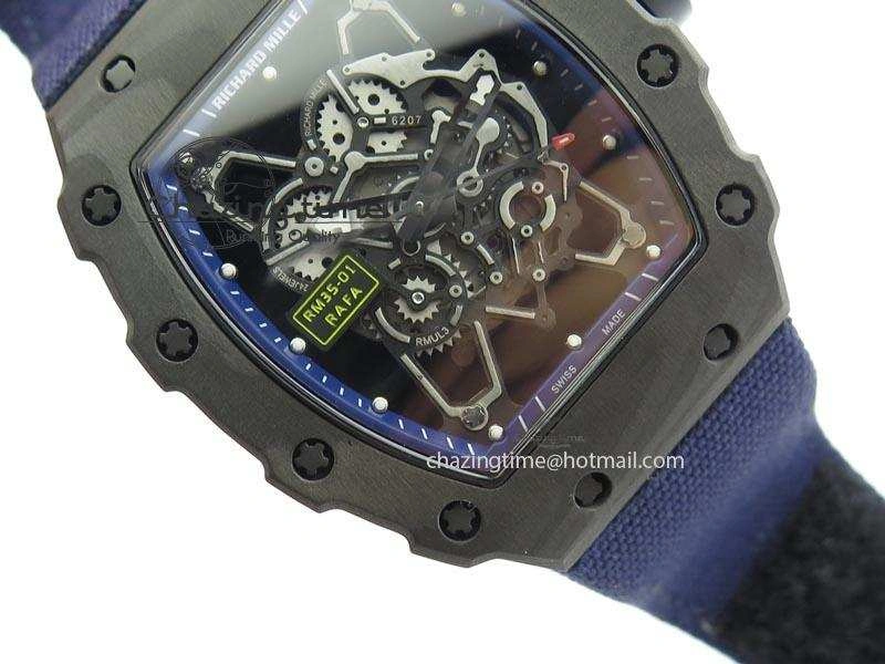 TimelessDesign RM 035 Forge Carbon Blue Inner Bezel Skeleton Dial On Blue Nylon Strap MIYOTA 5066