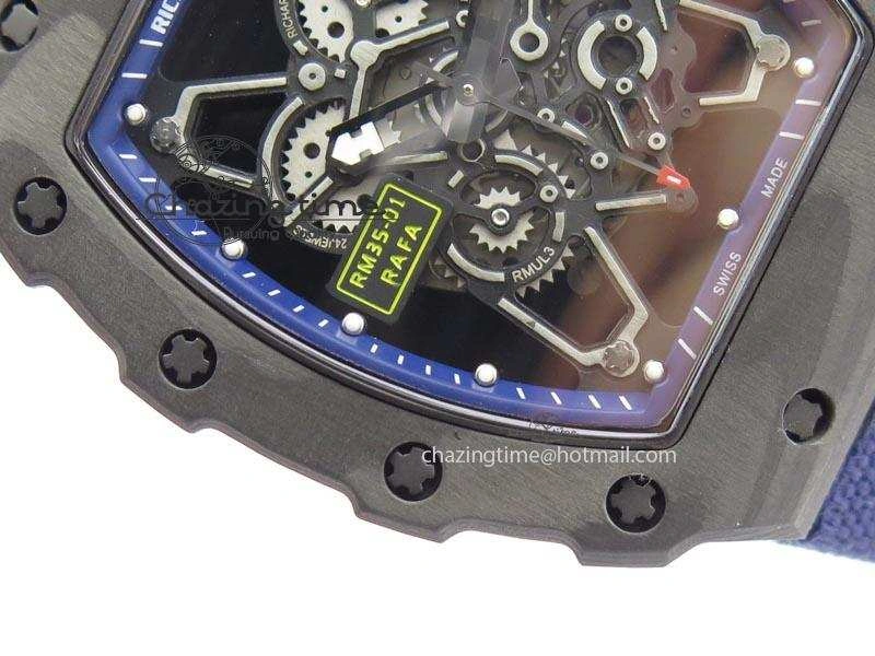 TimelessDesign RM 035 Forge Carbon Blue Inner Bezel Skeleton Dial On Blue Nylon Strap MIYOTA 5066