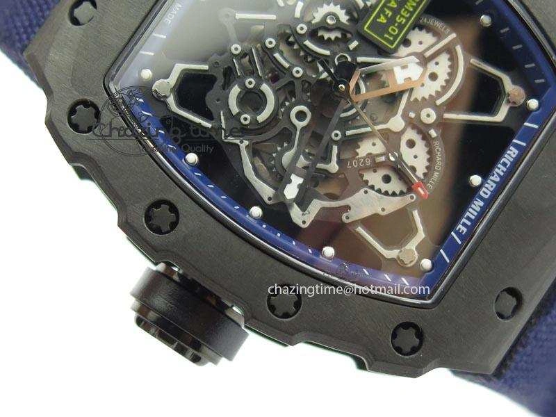 TimelessDesign RM 035 Forge Carbon Blue Inner Bezel Skeleton Dial On Blue Nylon Strap MIYOTA 5066