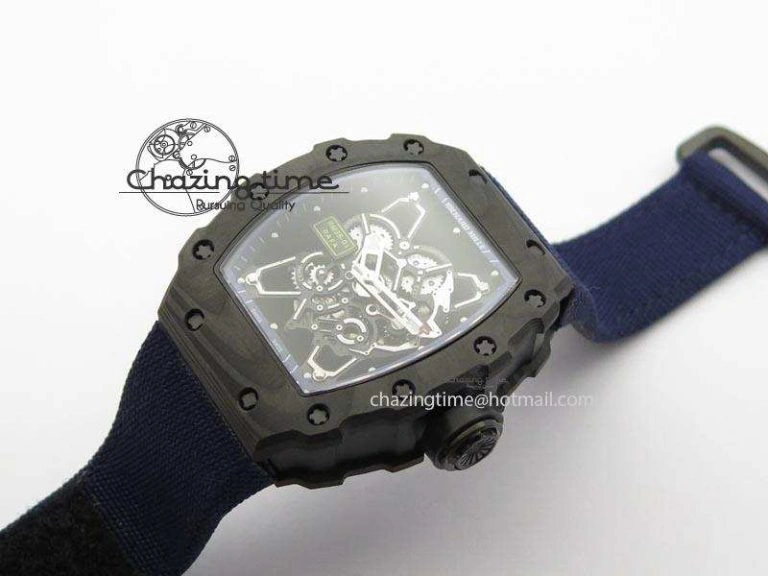 TimelessDesign RM 035 Forge Carbon Blue Inner Bezel Skeleton Dial On Blue Nylon Strap MIYOTA 5066