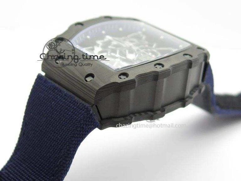 TimelessDesign RM 035 Forge Carbon Blue Inner Bezel Skeleton Dial On Blue Nylon Strap MIYOTA 5066