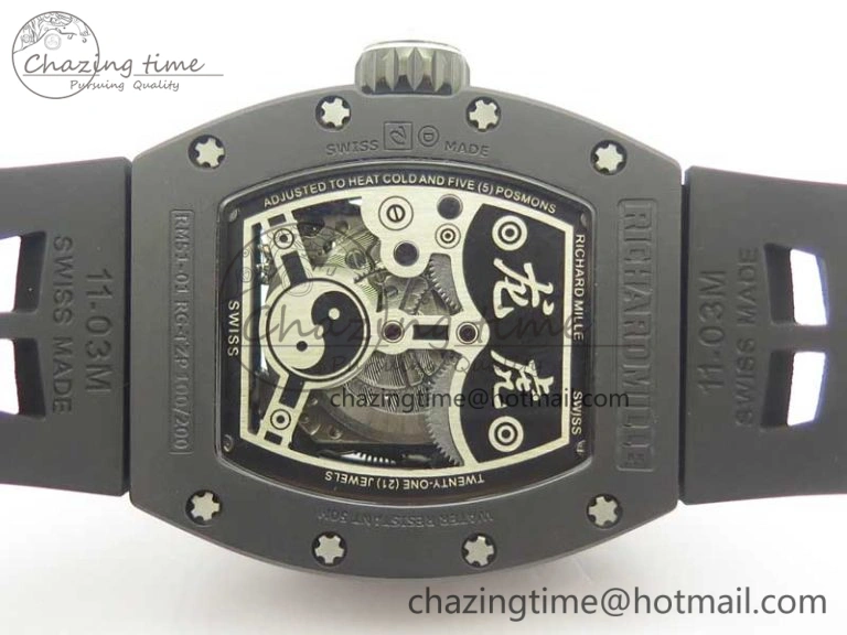 RM 51-01 Black Ceramic Tiger & Dragon KVF Best Edition on Black Rubber Strap MIYOTA Durable 9478