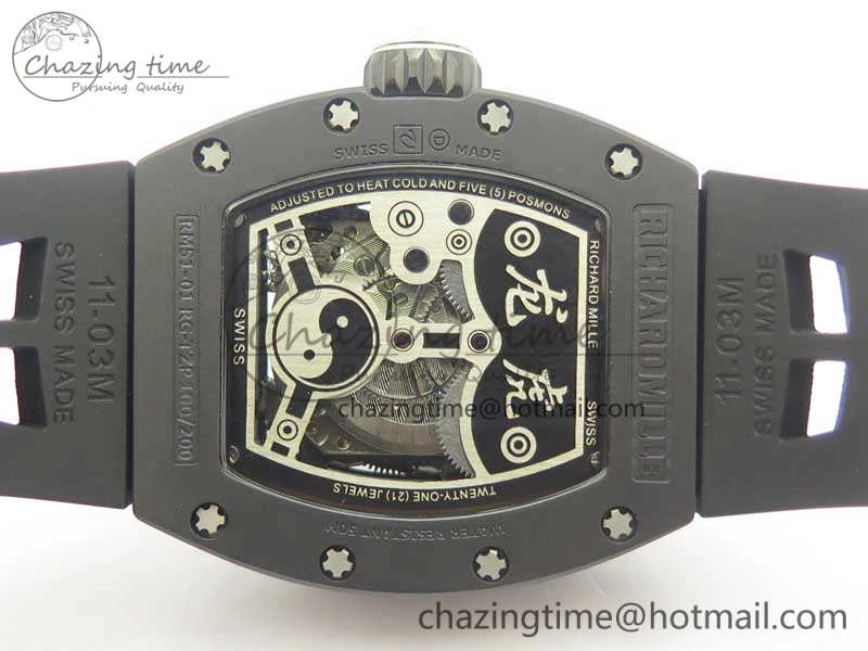 RM 51-01 Black Ceramic Tiger & Dragon KVF Best Edition on Black Rubber Strap MIYOTA Durable 9478