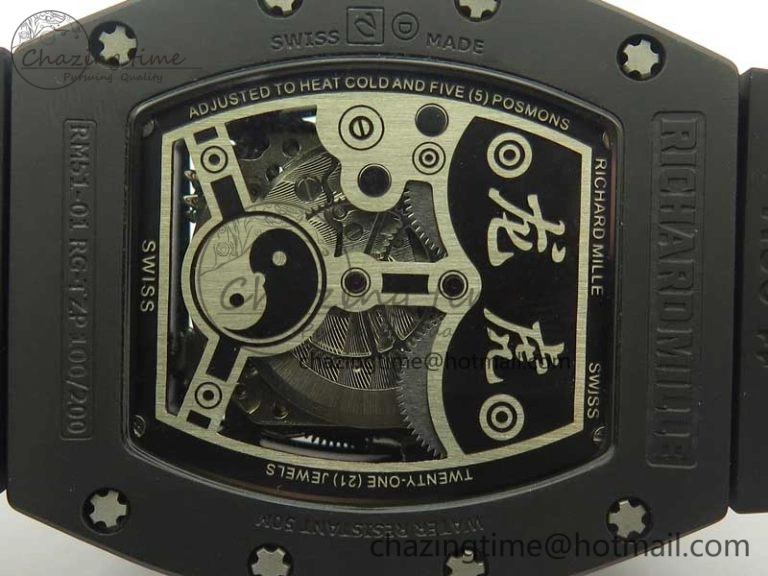 RM 51-01 Black Ceramic Tiger & Dragon KVF Best Edition on Black Rubber Strap MIYOTA Durable 9478