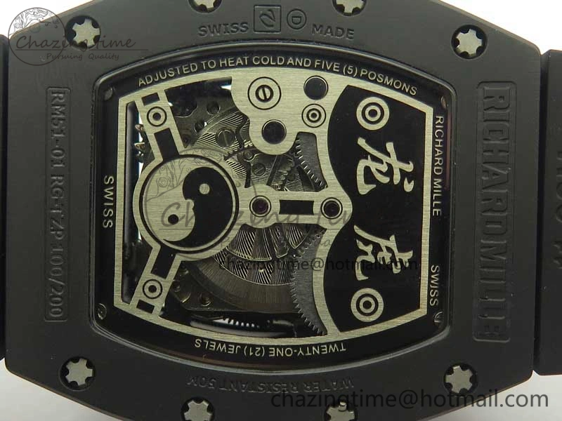 RM 51-01 Black Ceramic Tiger & Dragon KVF Best Edition on Black Rubber Strap MIYOTA Durable 9478