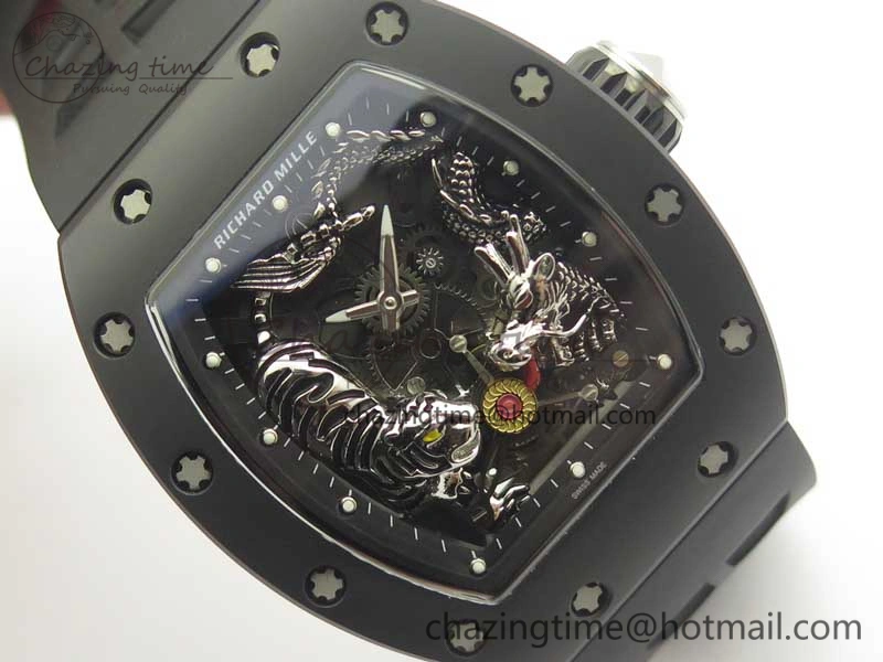 RM 51-01 Black Ceramic Tiger & Dragon KVF Best Edition on Black Rubber Strap MIYOTA Durable 9478
