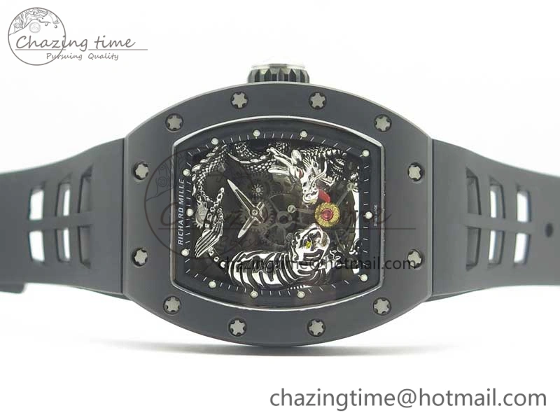 RM 51-01 Black Ceramic Tiger & Dragon KVF Best Edition on Black Rubber Strap MIYOTA Durable 9478