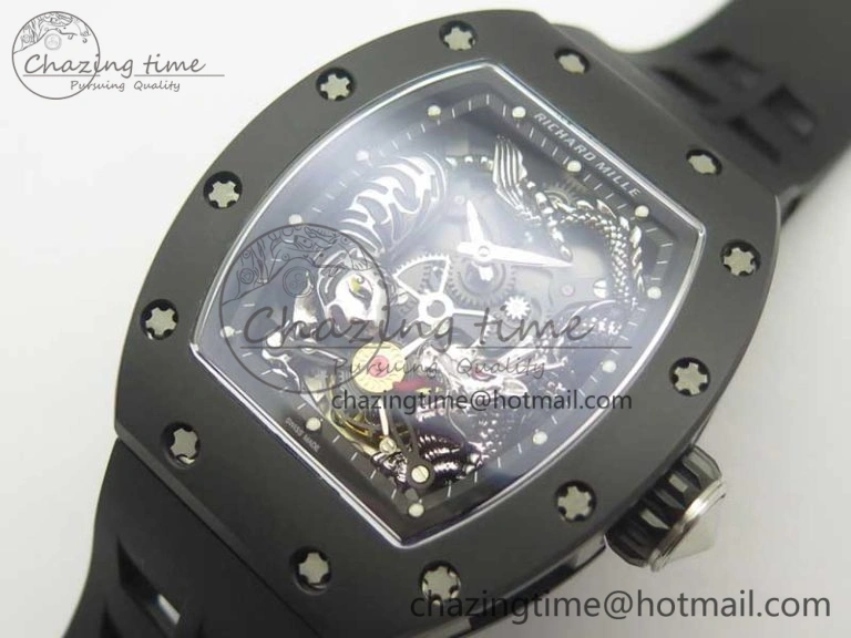 RM 51-01 Black Ceramic Tiger & Dragon KVF Best Edition on Black Rubber Strap MIYOTA Durable 9478