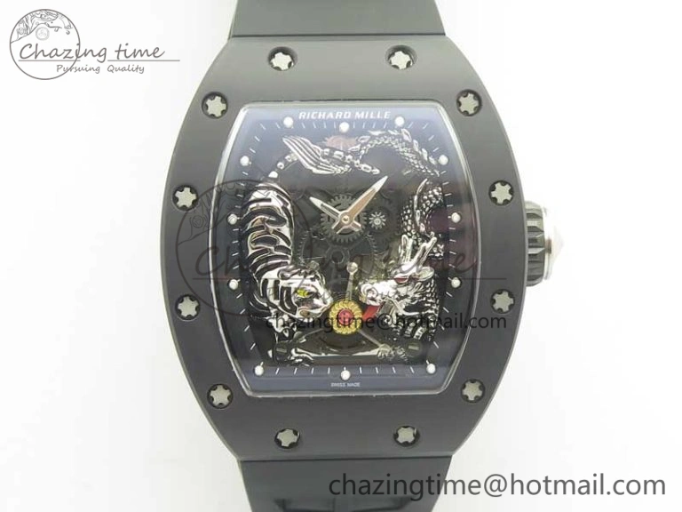 RM 51-01 Black Ceramic Tiger & Dragon KVF Best Edition on Black Rubber Strap MIYOTA Durable 9478