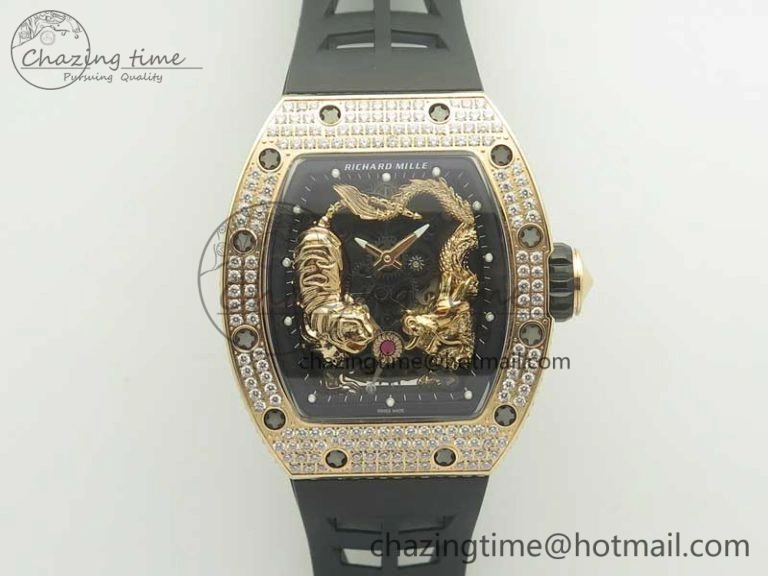 RM 51-01 RG Tiger & Dragon Diamonds Bezel KVF Best Edition on Rubber Strap MIYOTA Compact 9471