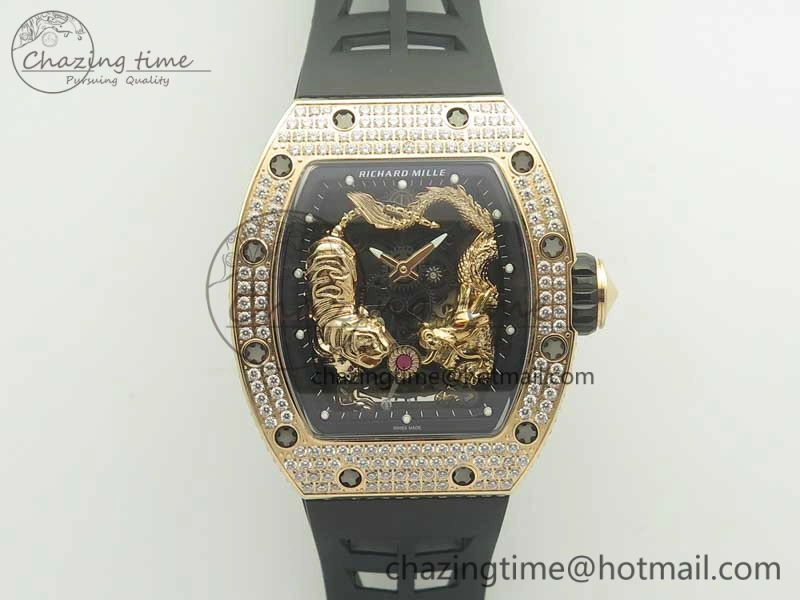 RM 51-01 RG Tiger & Dragon Diamonds Bezel KVF Best Edition on Rubber Strap MIYOTA Compact 9471