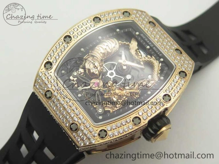 RM 51-01 RG Tiger & Dragon Diamonds Bezel KVF Best Edition on Rubber Strap MIYOTA Compact 9471