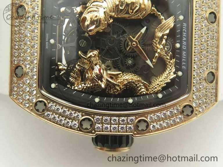 RM 51-01 RG Tiger & Dragon Diamonds Bezel KVF Best Edition on Rubber Strap MIYOTA Compact 9471