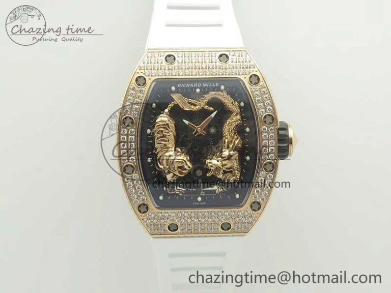 RM 51-01 RG Tiger & Dragon Diamonds Bezel KVF Best Edition on Rubber Strap MIYOTA Compact 9471