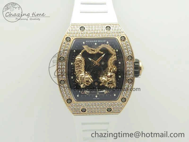 RM 51-01 RG Tiger & Dragon Diamonds Bezel KVF Best Edition on Rubber Strap MIYOTA Compact 9471