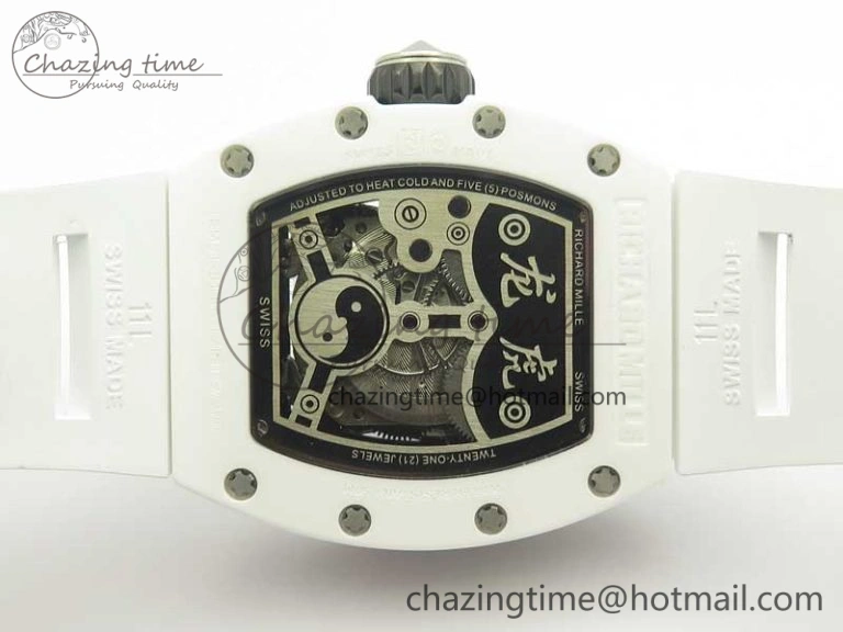FreshLook RM 51-01 White Ceramic Tiger & Dragon KVF Best Edition on White Rubber Strap MIYOTA 9479