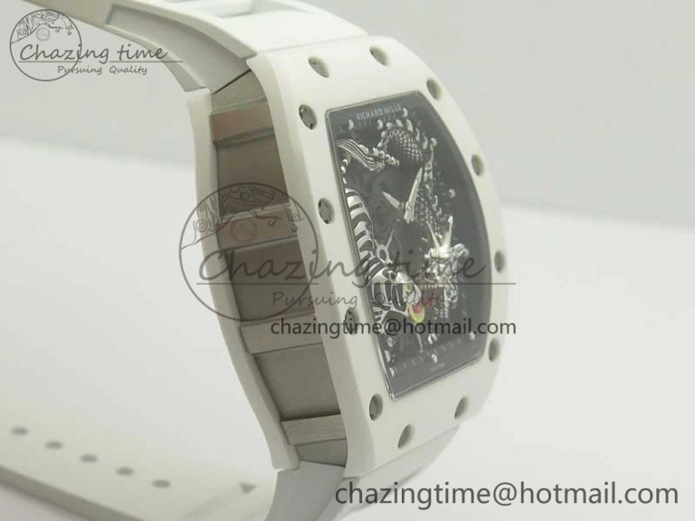 FreshLook RM 51-01 White Ceramic Tiger & Dragon KVF Best Edition on White Rubber Strap MIYOTA 9479