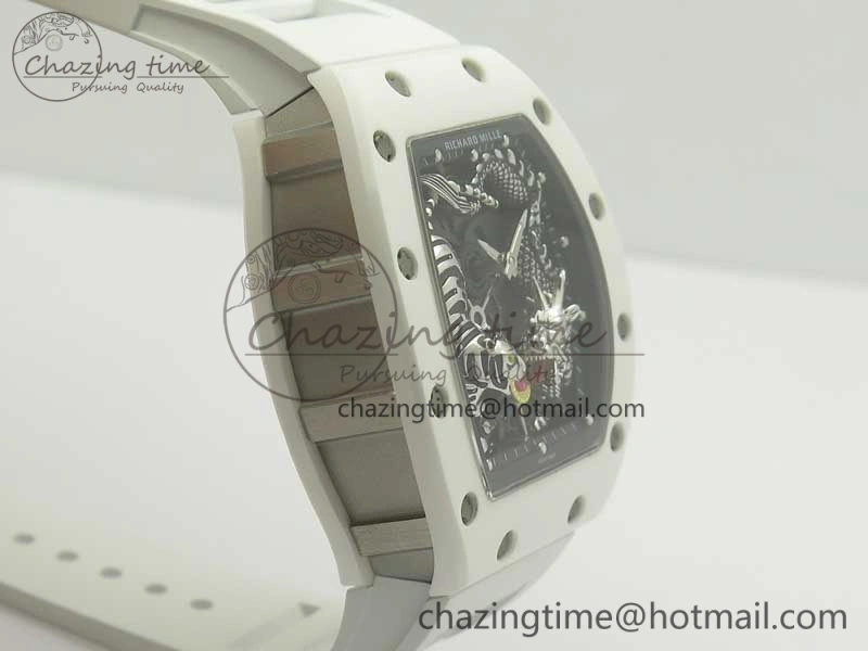 FreshLook RM 51-01 White Ceramic Tiger & Dragon KVF Best Edition on White Rubber Strap MIYOTA 9479