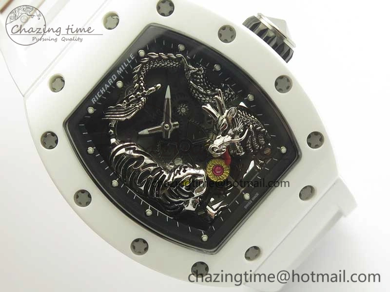 FreshLook RM 51-01 White Ceramic Tiger & Dragon KVF Best Edition on White Rubber Strap MIYOTA 9479