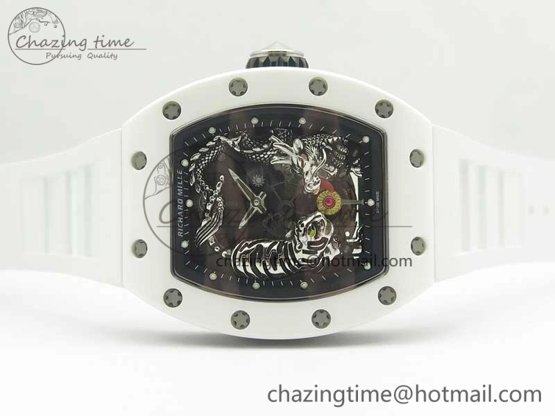 FreshLook RM 51-01 White Ceramic Tiger & Dragon KVF Best Edition on White Rubber Strap MIYOTA 9479
