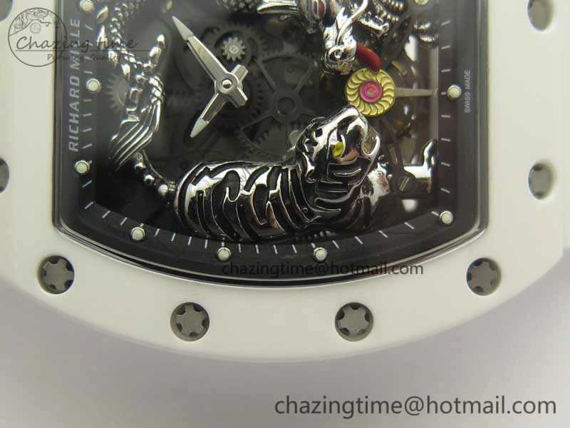 FreshLook RM 51-01 White Ceramic Tiger & Dragon KVF Best Edition on White Rubber Strap MIYOTA 9479