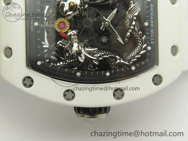FreshLook RM 51-01 White Ceramic Tiger & Dragon KVF Best Edition on White Rubber Strap MIYOTA 9479