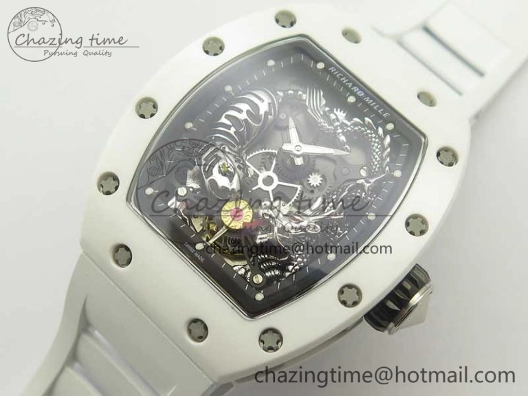 FreshLook RM 51-01 White Ceramic Tiger & Dragon KVF Best Edition on White Rubber Strap MIYOTA 9479