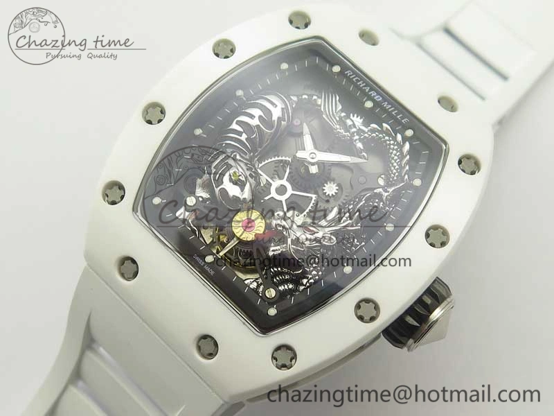 FreshLook RM 51-01 White Ceramic Tiger & Dragon KVF Best Edition on White Rubber Strap MIYOTA 9479