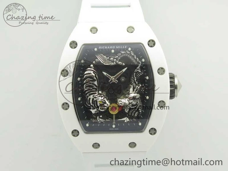 FreshLook RM 51-01 White Ceramic Tiger & Dragon KVF Best Edition on White Rubber Strap MIYOTA 9479